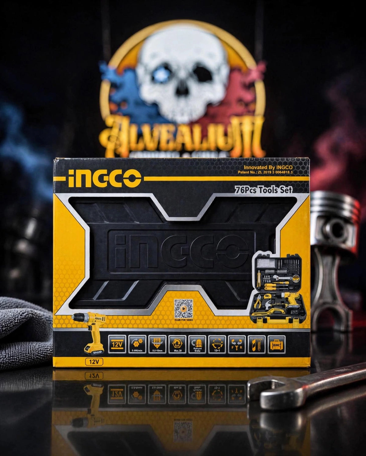 INGCO 76 Pcs Tools Set - Kit Taladro 12V + Herramientas + Maletín BMC